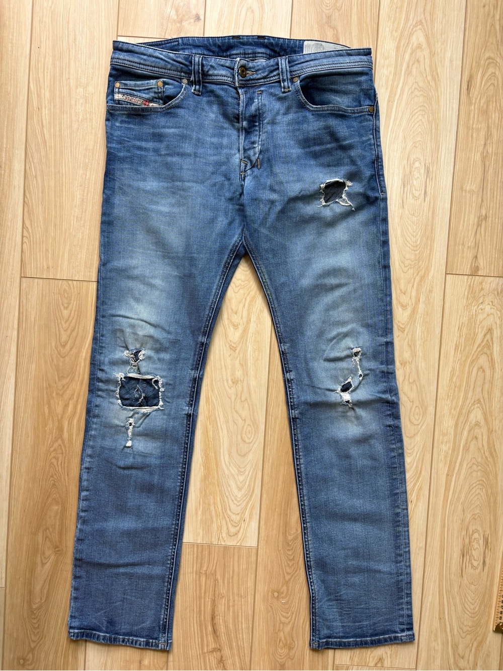 Diesel Safado R Slim Straight Leg Distressed Jeans Holes Patches 34/32